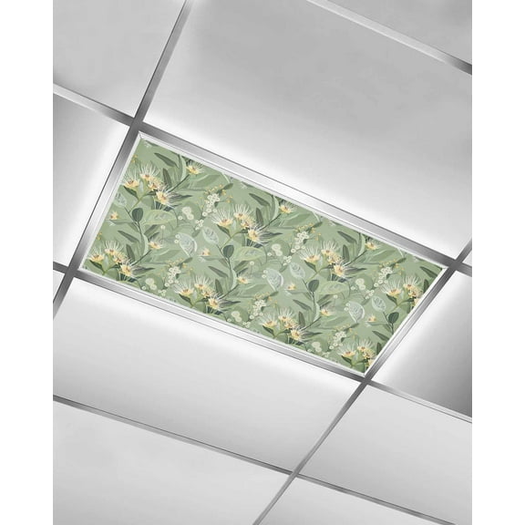 Fluorescent Light Covers for Ceiling Lights 1 Pack, Green Summer Botanical Magnetic Ceiling Light Covers 2x4 Feet for Classroom Office School, Yellow Spring Floral Overhead Drop Ceiling Light Shade