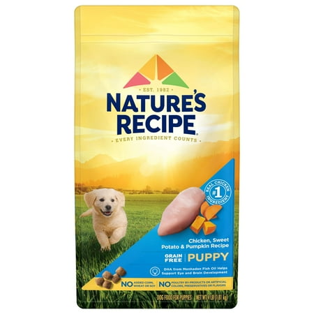 ((Best By 08/13/2024)) 4 CasePack Nature?s Recipe Dry Puppy Food  Grain Free Puppy Chicken  Sweet Potato & Pumpkin Recipe  4 lb. Bag