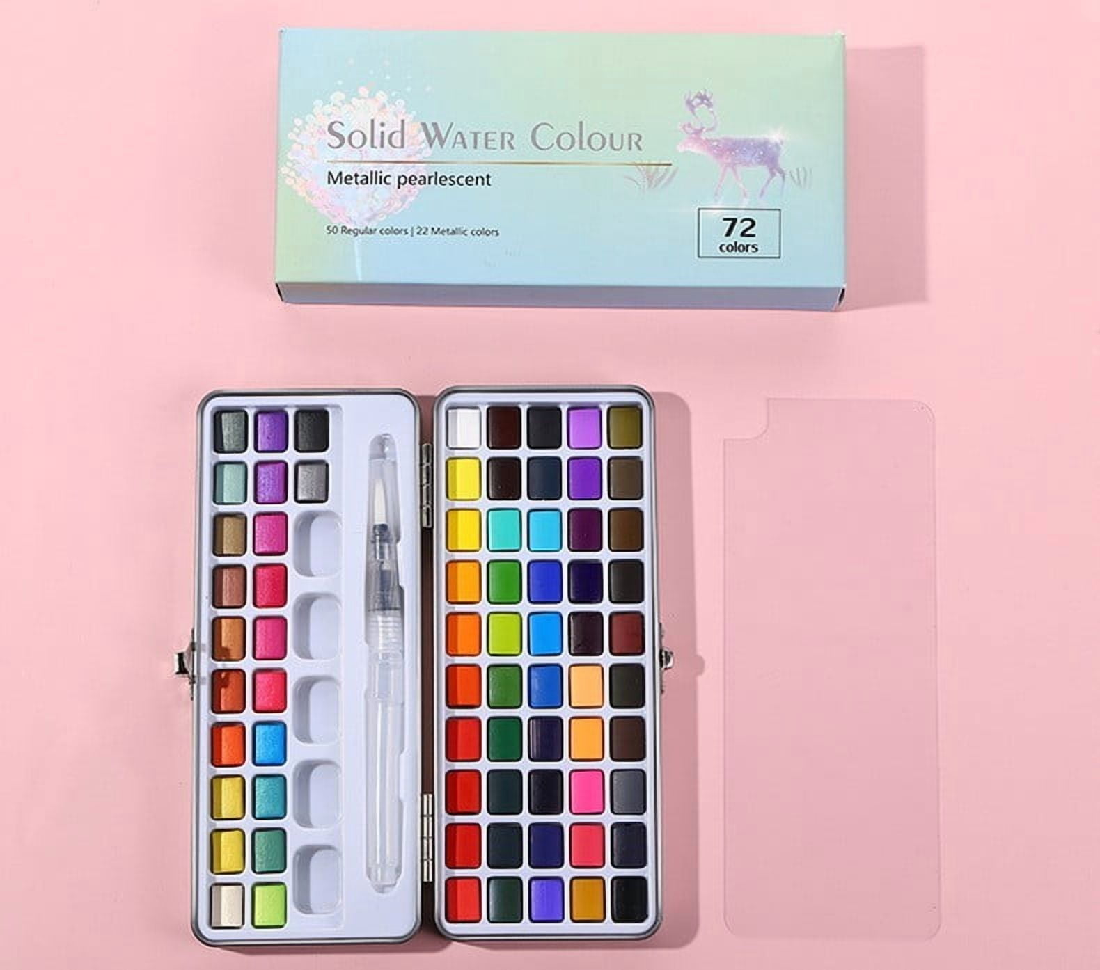 Daiosportswear Complete Portable Solid Watercolor Paint Set, 48 Vibrant Colors, Easy-to-Carry Case, High-Quality Pigments, Ideal for Beginners & Pros, Sketching & Painting, Art Supplies Kit with Brush