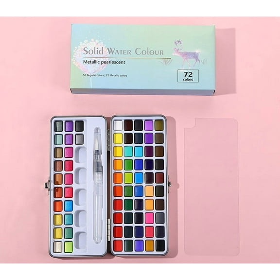Yooshoverk Travel Watercolor Set - 24 Half-Pan Artist Paints with Brush, Pocket Sketchbook for Outdoor Painting