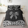 thumbnail image 3 of Homewish Cheetah Leopard Print Bedding Comforter Set 7pcs, Chic Black Grey Ribbon Queen Bedding Sets, Fashion Princess Style Reversible Queen Sheet Sets, Microfiber Bedroom Decor, 3 of 8