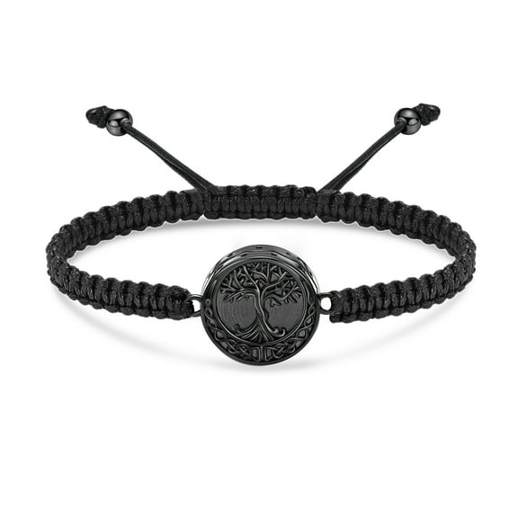 Adjustable Braided Cord Bracelet Stainless Steel Tree of Life Locket Funeral Urn Bracelet for Creamation Ashes Holder Memorial Jewelry for Women Men Gift