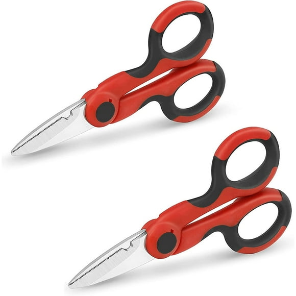 Electrician's Scissors, Stainless Steel Serrated Electrician's Scissors, Soft Grip Wire Cutters, Multipurpose Electrician's Scissors, Set Of 2