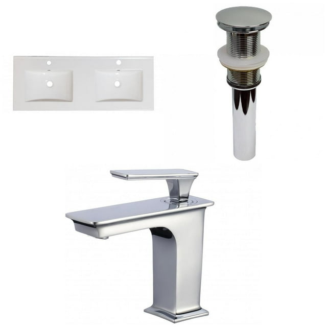 American Imaginations 59-in. W 1 Hole Ceramic Top Set In White Color - Drain Incl. AI-32794