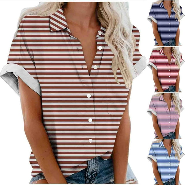 Fiudx Ofertas Flash Artículos En Oferta Blusas de Manga Corta Estampadas Informales Regulares para Mujertop