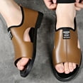 thumbnail image 6 of Mens Slippers Summer Flat Heel Breathable Open Toe Summer Trendy Solid Color Slip-On Slides Sandals Footwear Causal Summer Dressy Beach Shoes Brown 7.5, 6 of 10