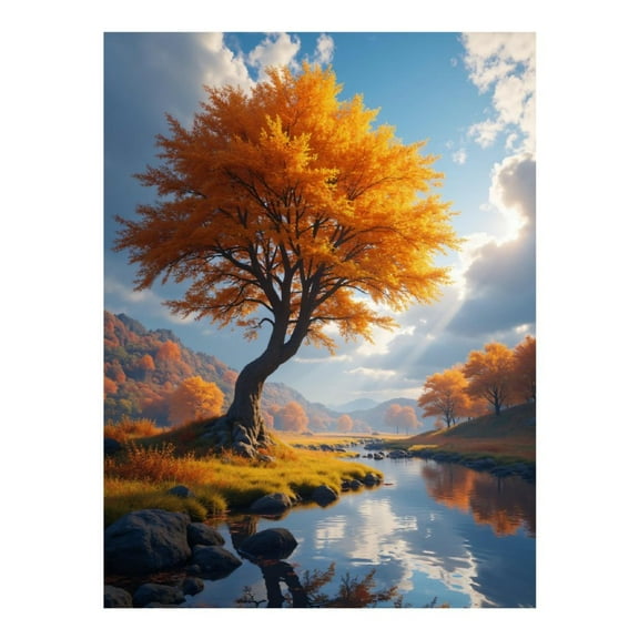 Diamond Art Kit for Adults, Autumn Tree By River Reflection Diamond Painting for Adults Beginners, 5D DIY Diamond Art Painting Kits, Colorful Diamond Painting Craft for Home Decor 12x16
