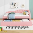 thumbnail image 2 of Bellemave Twin Szie Upholstered Daybed with Trundle, PU Leather Daybed Frame with Cloud Shaped Guardrail, Modern Trundle Sofa Bed for Bedroom, Living Room (Pink), 2 of 10