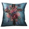 14.5 Inch Butterfly and Rose Cross Silhouette Decorative Throw Pillow