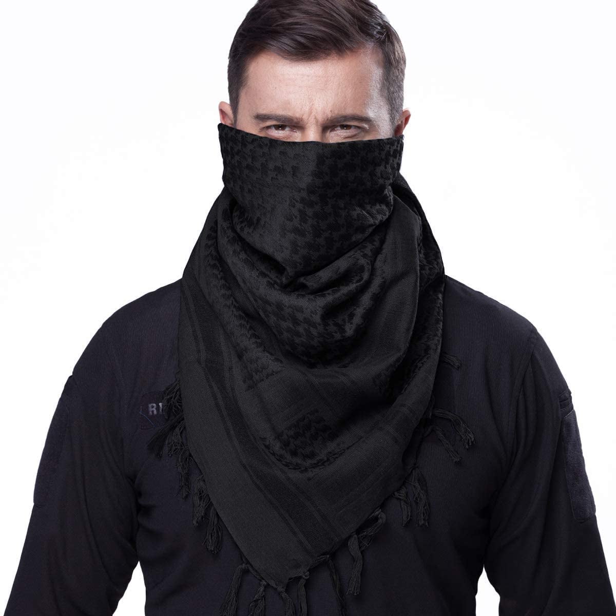 MILITARY SHEMAGH SCARF Mens XL 100% cotton veil army wrap vintage sand & black 