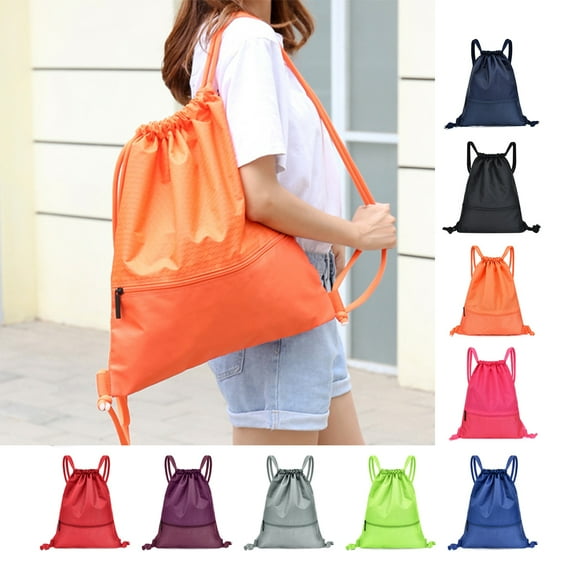 D-GROEE Drawstring Backpack, Double String Bag Sackpack Water Resistant Nylon for Gym Shopping Sport Yoga