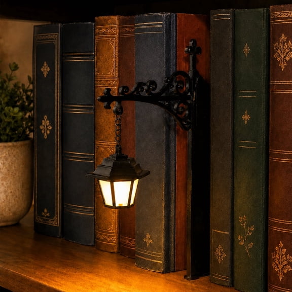 Library Lantern Decorative Bookshelf Lighting, Mini Hanging Lamp with Warm Yellow and Cool White Modes, Vintage Book Nook Accent for Reading Corners, Shelves, Home Office