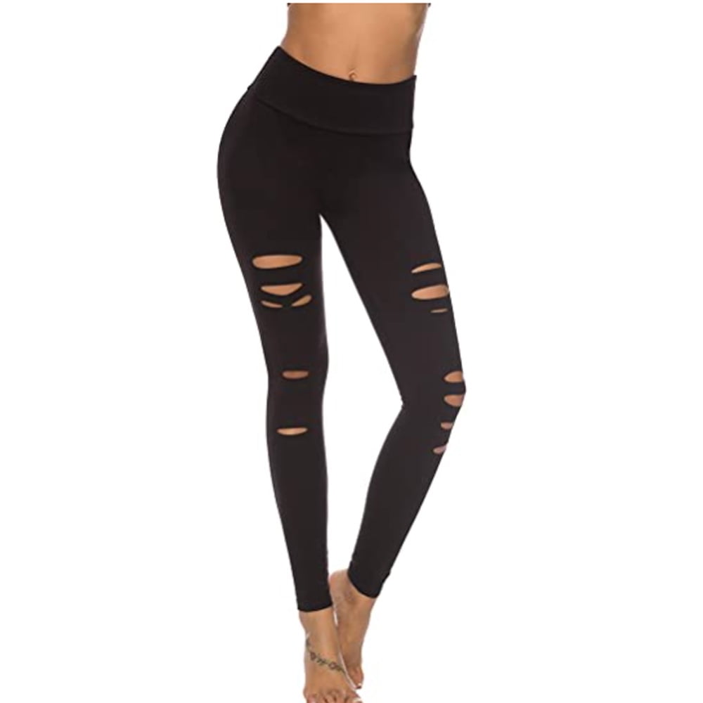 Yoga Training Leggings Women High Waist Yoga Pants Cutout Ripped Tummy  Control Workout Running Yoga Skinny Leggings, Black - Walmart.ca