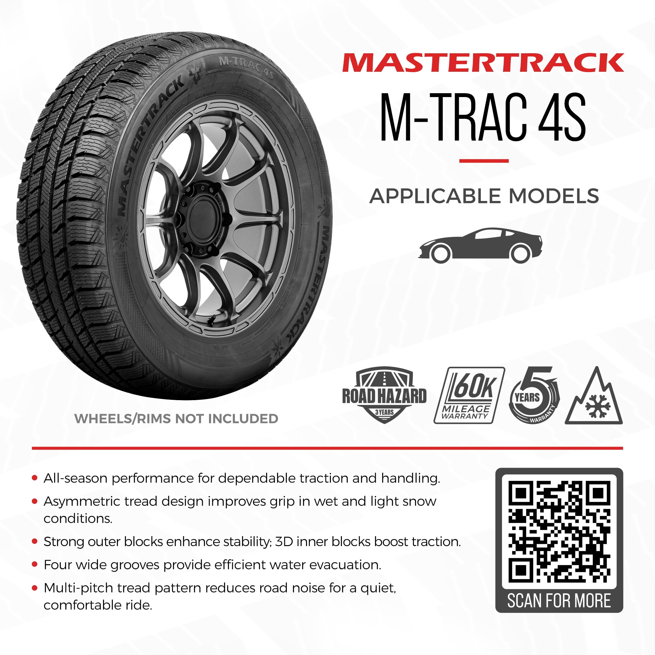 Mastertrack M-TRAC 4S Ultra High Performance 245/45R20 103W XL All Weather Passenger Tires 235/45/20 (Tire Only)