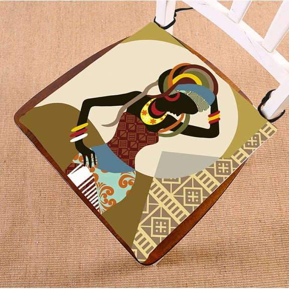 GCKG Popular African Woman Chair Pad Seat Cushion Chair Cushion Floor Cushion with Breathable Memory Inner Cushion and Ties Two Sides Printing 18x18 inches