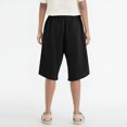 thumbnail image 4 of RYRJJ Women's Bermuda Shorts Wide Leg Cotton Linen Summer Casual Long Shorts Baggy High Waisted Drawstring Short Pants with Pockets(Black,L), 4 of 6