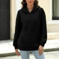 thumbnail image 3 of Womens Hooded Sweatshirts Plus Size Oversized Hoodie Long Sleeve V Neck Sweatshrit With Poccket Solid Color Women's Tunics Fall Pullover Casual Loose Tops for Work Office Clothes, 3 of 7