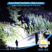 5000 Lumens Flashlights LED Rechargeable 30W Flashlight with Digital Power Display & 5 Modes Waterproof Handheld Flashlight for Camping Emergency