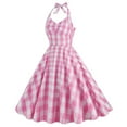 thumbnail image 4 of DailyTrove Women's Halter Neck Gingham Dress-Fit & Flare-For Garden Party-Green & White Check, 4 of 5