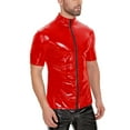 thumbnail image 2 of Men Shiny PVC Leather Shirt, Short Sleeve, Full Zipper, Male Glossy Leather Casual Tops, 2 of 7