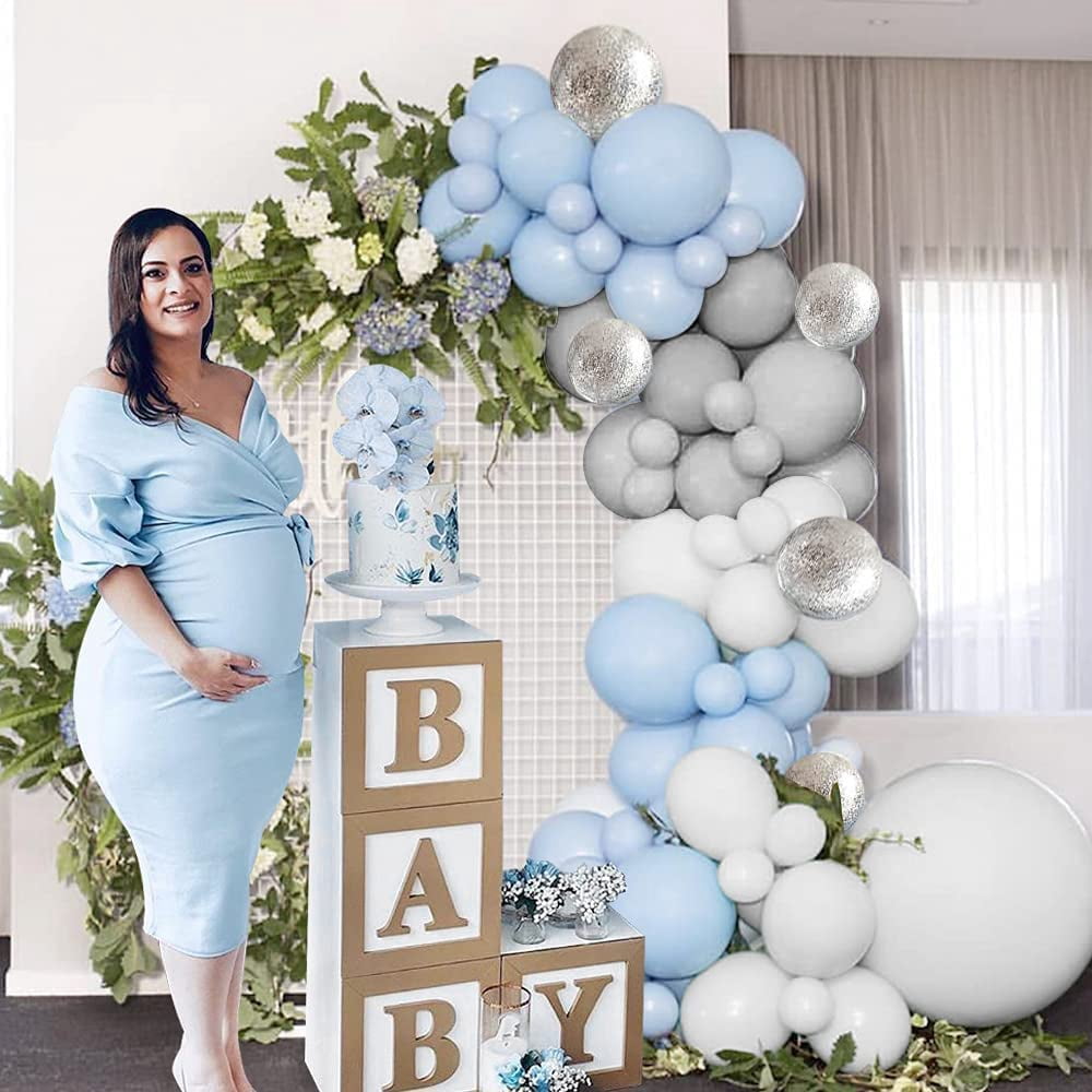 YANSION Blue Balloon Arch Kit, Balloon Arch Garland Kit, Macaron Blue White Gray Latex Party Balloon for Baby Shower, Wedding Birthday Party, Christening 1st Birthday Decorations Boys