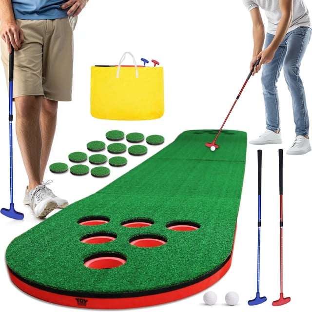 Juego de putt de golf TOY Life, alfombrilla de 3 m con 2 putters y 2 pelotas