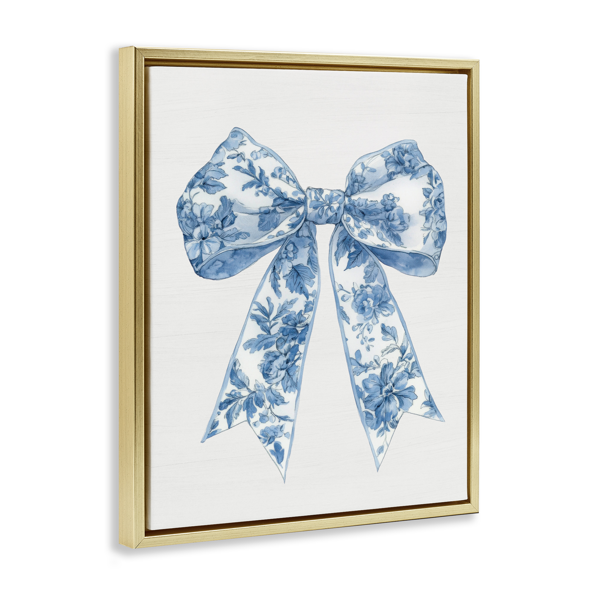 Soft Delicate Toile Bow Gold Framed Floater Canvas Wall Art, design by Lettered and Lined