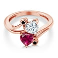 thumbnail image 3 of Gem Stone King 18K Rose Gold Plated Silver White Moissanite Red Created Ruby and Black Diamond Ring for Women (1.80 Cttw, Heart Shape 6MM, Gemstone Birthstone, Size 7), 3 of 6