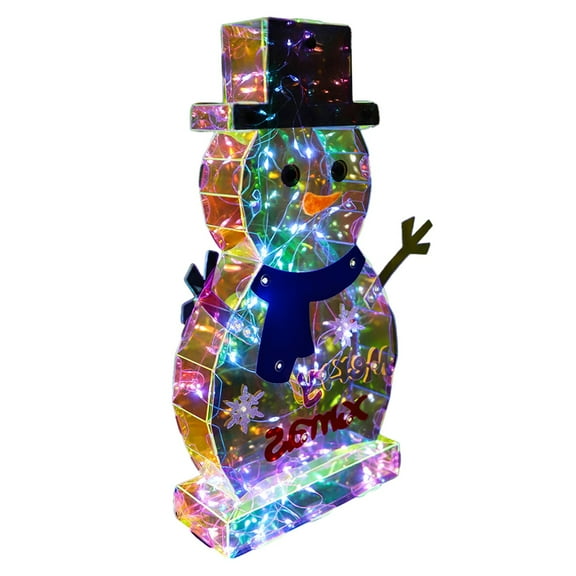 Colorful LED Light Christmas Tree Snowman Decor for Holiday Home - Electric Fireplace Tabletop Centerpiece with Colorful Glow Lights for Table Top Mantle Shelf Night Light