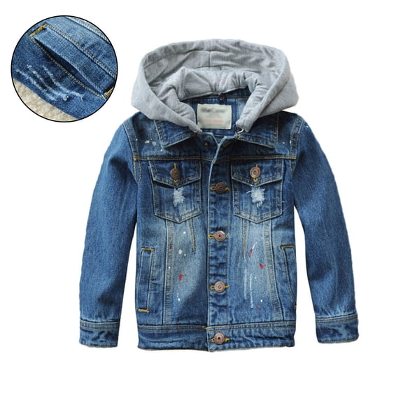 Boys Jean Jacket Long Sleeve Boys Denim Hoodie Blue Jacket Boys Lightweight Jacket Kids Jackets Boys Size 9-10 Years