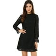 thumbnail image 1 of INSPIRE CHIC Robe Courte Décontractée pour Femme à Imprimé Floral en Dentelle à Volants, Col Ras du Cou, Noire, TP, 1 of 6