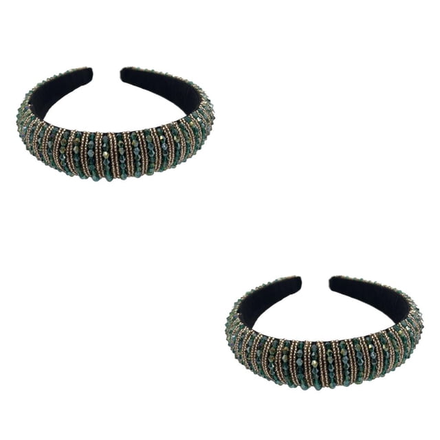 kurtrusly Bandeaux Perles Cristal Strass Accessoire de Coiffure Style Baroque Épais Mode pour Femmes Vert 2ensemble