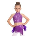thumbnail image 4 of YiZYiF Kids Girls Shiny Dance Crop Top and Tassel Feather Briefs Skirt 2 Piece Ballet Latin Jazz Dance Outfit Set Purple 12, 4 of 6