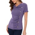 thumbnail image 4 of INSPIRE CHIC Cowl Neck for Women's Short Sleeve Button Decor Ruched Front Casual Basic T-shirt Purple L, 4 of 4