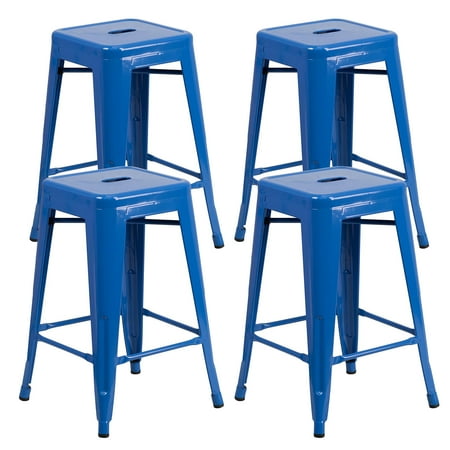 Vogue Furniture Direct Barstool 24  backless metal Stools Blue (Set of 2)
