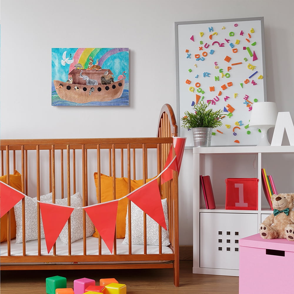 Stupell Industries Cute Animals Watercolor Noah's Ark Under Rainbow Canvas Wall Art by Alica Ludwig