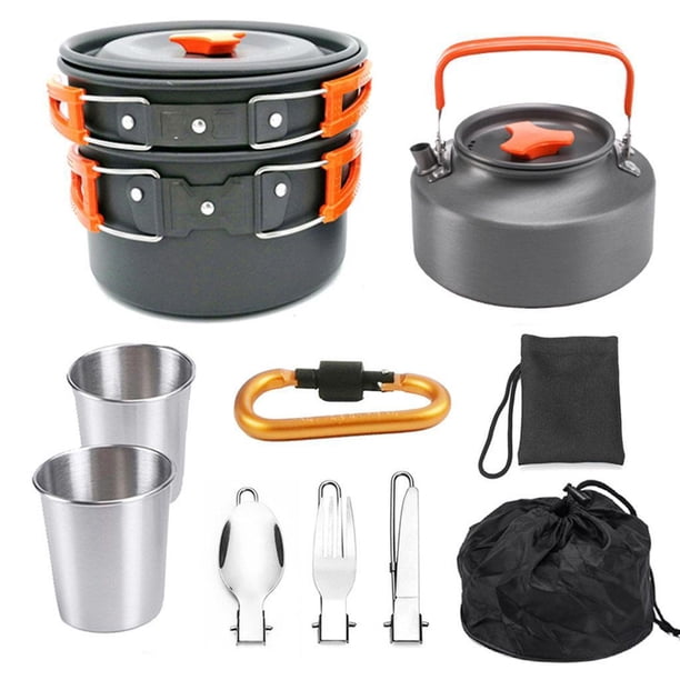 Eigraketly Camping Cookware Kit Portable Cooking Equipment Pan Set Pot Outdoor Kits de desorden para acampar Naranja