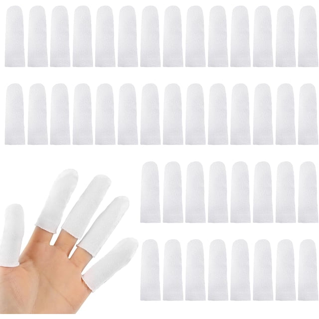 100 Pieces Cotton Finger Cots, Cloth Finger Sleeves with Elastic Rings Toe Sleeves Fingertips Protective Cover Thumb Protector Finger Tips Protector Comfortable and Breathable, Moisture Wicking