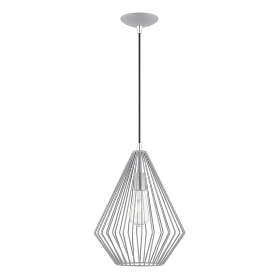 41325-80 Livex Lighting Linz - 1 Light Pendant In Geometric Style-21 Inches Tall and 11.5 Inches Wide-Nordic Gray/Polished Chrome Finish