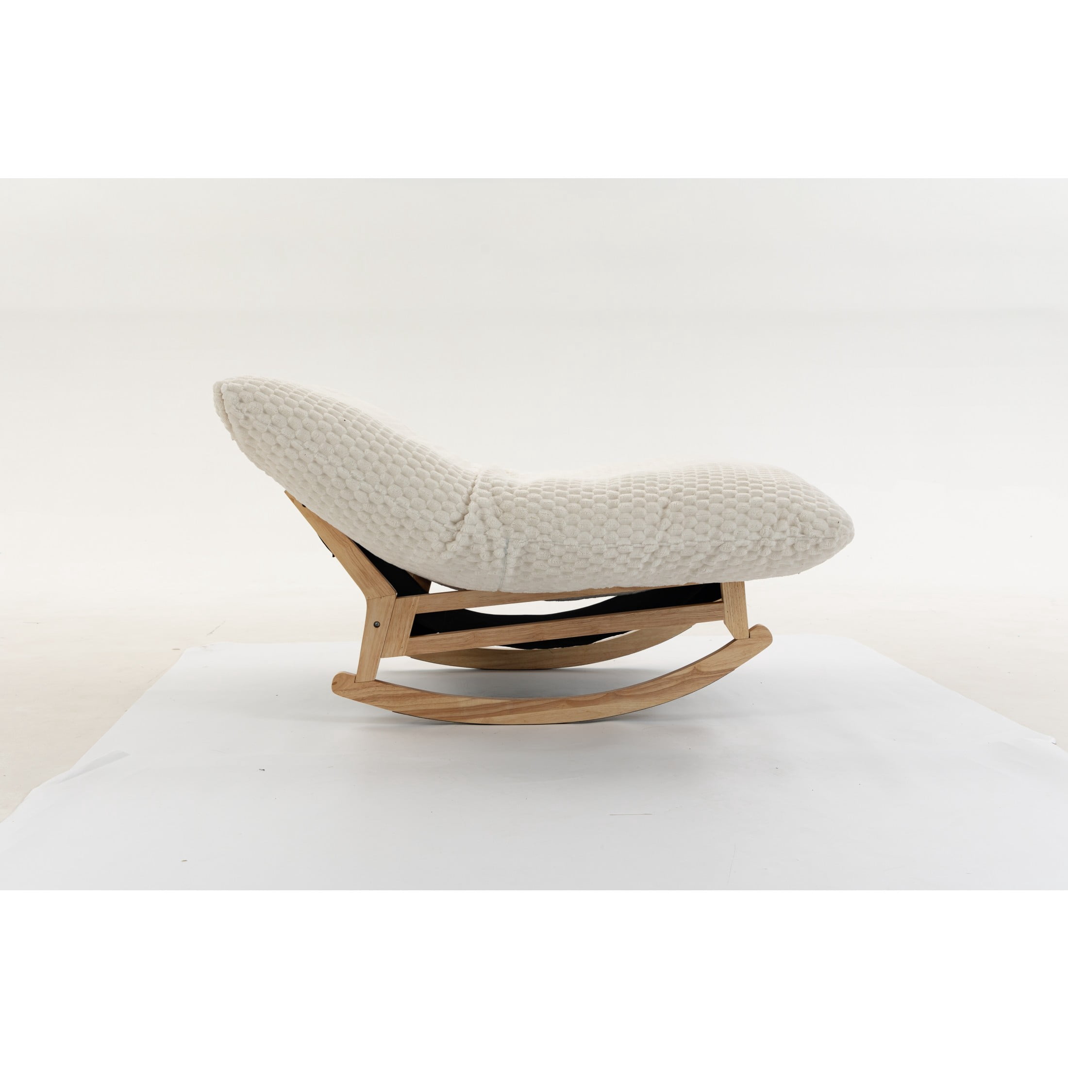 GDF Studio Alaric Corduroy Bean Bag Rocking Chair with Solid Wood Frame, Lazy Sofa for Living Room, Bedroom, Antique White