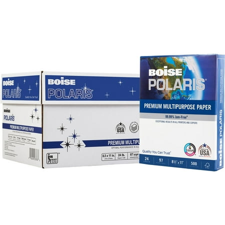 BOISE POLARIS Premium Multipurpose Copy Paper, 8.5" x 11" Letter, 97 Bright White, 24 lb., 10 Ream Carton (5,000 Sheets)