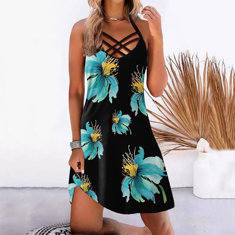 OAVQHLG3B Halter Hollow Out Sunflower Dress for Women Loose Midi Sleeveless Summer Dress Beach Casual Fashion Sundress Vestidos - Walmart.com OAVQHLG3B Halter Hollow Out Sunflower Dress for Women Loose Midi Sleeveless Summer Dress Beach Casual Fashion Sundress Vestidos - Walmart.com