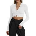 thumbnail image 1 of Diconna Women Crop Ribbed Tops Solid Color Long Sleeve Basic Shirt Casual Button Cardigan for Club Streetwear, 1 of 5