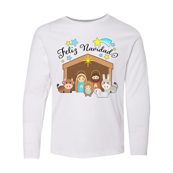 Inktastic Feliz Navidad Cute Nativity Scene Long Sleeve Youth T-Shirt