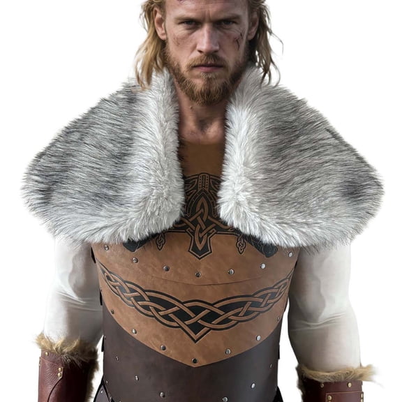 FAWUUDO Men Faux Fur Shawl Medieval Mantle Shoulder Wrap Collar Warrior Renaissance