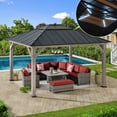 thumbnail image 1 of Sunjoy Gazebo en bois de 3.35 m x 3.96 m, Gazebo Extérieur à toit Rigide Alimenté à l'énergie Solaire avec toit Métallique à un Seul Niveau, éclairage DEL et Crochet de Plafond pour Jardin ou Terrass, 1 of 11
