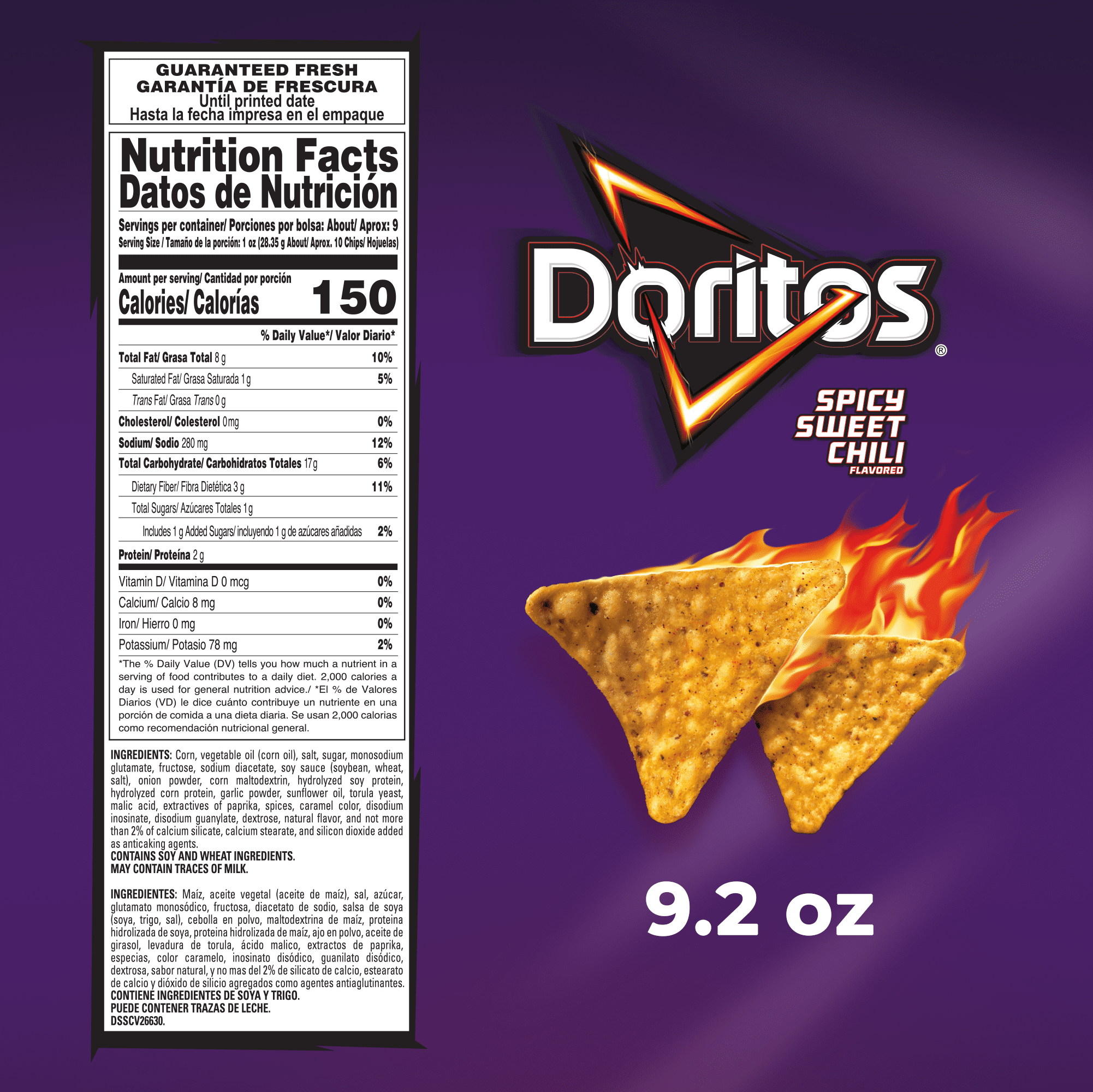 Doritos Spicy Sweet Chili Flavored Tortilla Chip, Snack Chips 9.2 oz.