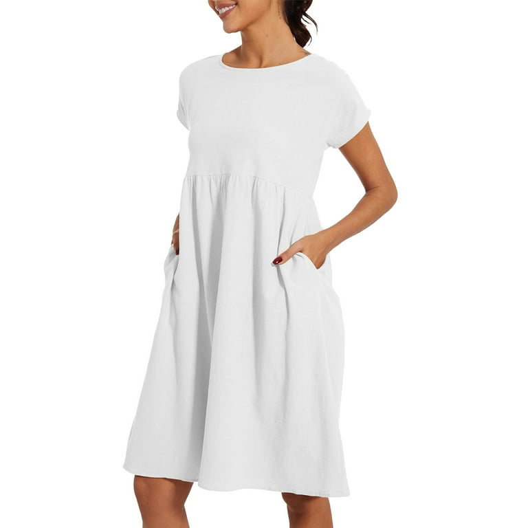 Clothing Items Dresses for Women 2025 Summer Cotton Linen Solid Gauze Dress  Loose Casual Beach Vacation Flowy Midi Dress with Pockets - Walmart.com