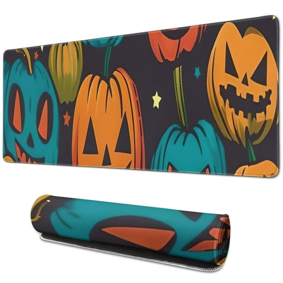 Long Mouse Pads for Desk,Halloween Colorful Jack Lanterns Desk Mats on Top Of Desks, Desk Mouse Pad Extra Large with 3mm Non-Slip Base and Stitched Edge for Gaming,Office,Work,Home 31.5"x11.8"