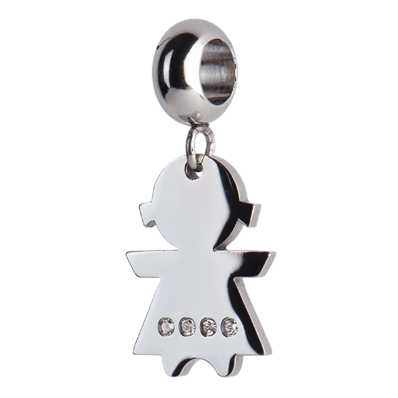 Charm para Pulsera LuckyLy, Dije de Niña, Acero Inoxidable y Zirconia Cúbica, Modelo Abby plateado UNITALLA